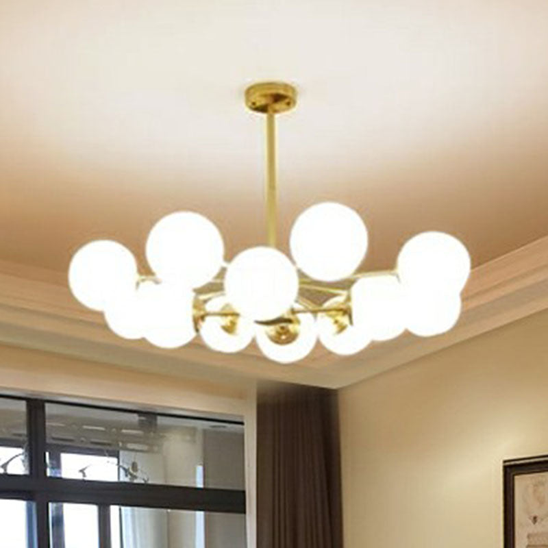 Spherical LED Chandelier Postmodern Ivory Glass Gold Finish Ceiling Suspension Lamp for Living Room Clearhalo 'Ceiling Lights' 'Chandeliers' 'Modern Chandeliers' 'Modern' Lighting' 2268170