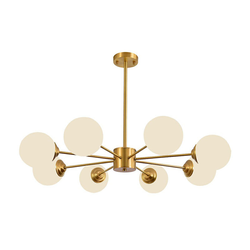 Spherical LED Chandelier Postmodern Ivory Glass Gold Finish Ceiling Suspension Lamp for Living Room Clearhalo 'Ceiling Lights' 'Chandeliers' 'Modern Chandeliers' 'Modern' Lighting' 2268171