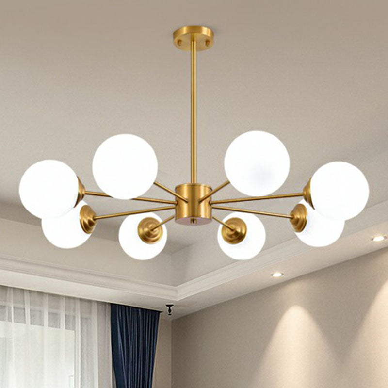 Spherical LED Chandelier Postmodern Ivory Glass Gold Finish Ceiling Suspension Lamp for Living Room Clearhalo 'Ceiling Lights' 'Chandeliers' 'Modern Chandeliers' 'Modern' Lighting' 2268172