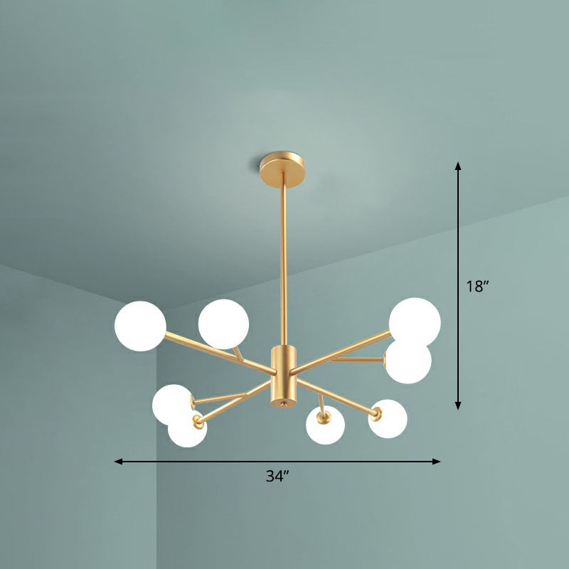 Metallic Branch LED Suspension Light Postmodernist Gold Chandelier with Ball Opal Glass Shade 8 Gold Clearhalo 'Ceiling Lights' 'Chandeliers' 'Modern Chandeliers' 'Modern' Lighting' 2268174