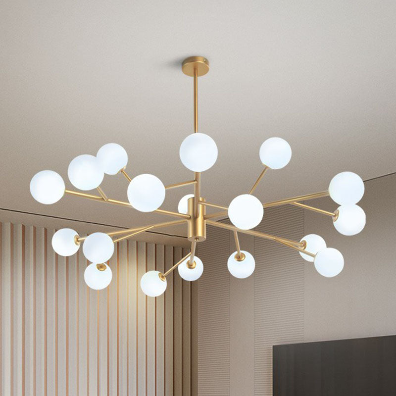 Metallic Branch LED Suspension Light Postmodernist Gold Chandelier with Ball Opal Glass Shade Clearhalo 'Ceiling Lights' 'Chandeliers' 'Modern Chandeliers' 'Modern' Lighting' 2268175