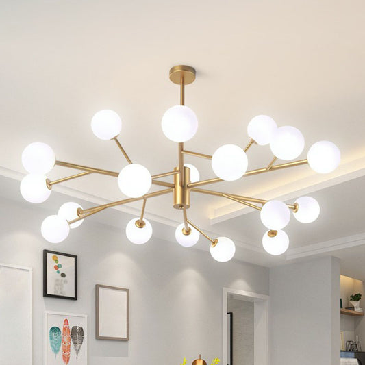 Metallic Branch LED Suspension Light Postmodernist Gold Chandelier with Ball Opal Glass Shade Clearhalo 'Ceiling Lights' 'Chandeliers' 'Modern Chandeliers' 'Modern' Lighting' 2268176
