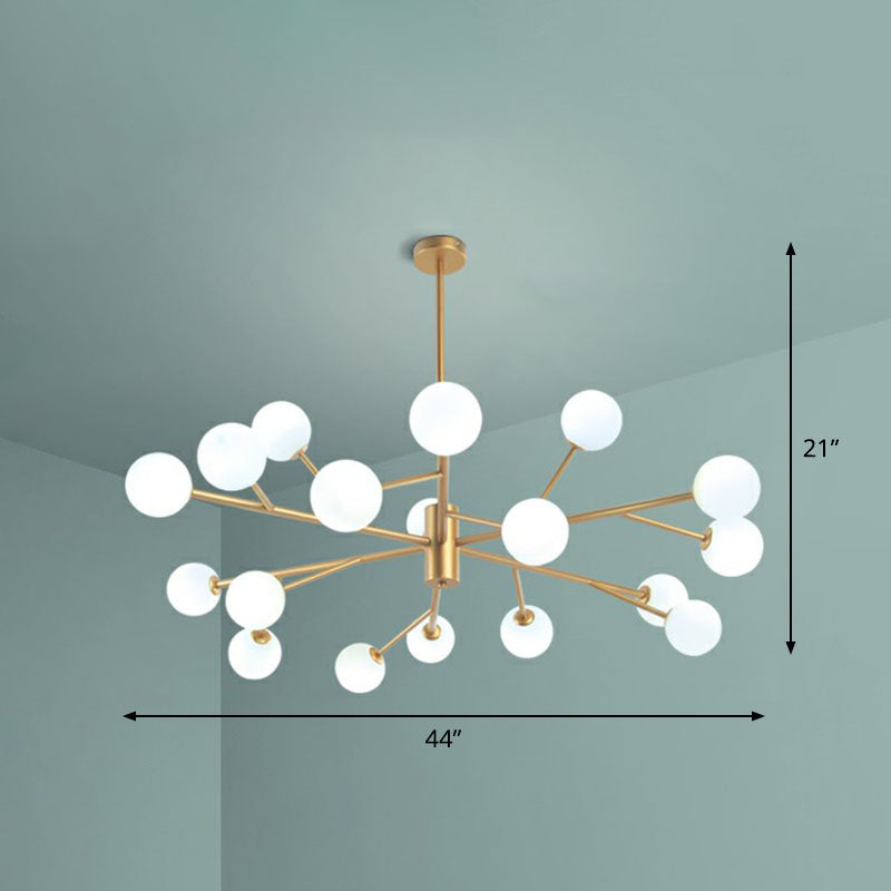 Metallic Branch LED Suspension Light Postmodernist Gold Chandelier with Ball Opal Glass Shade 18 Gold Clearhalo 'Ceiling Lights' 'Chandeliers' 'Modern Chandeliers' 'Modern' Lighting' 2268177