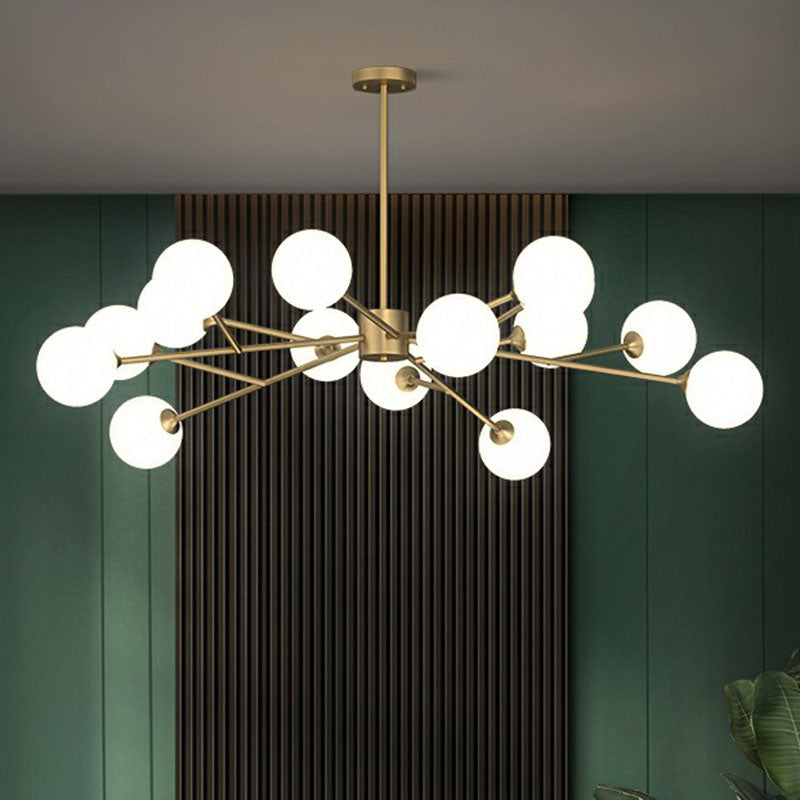 Postmodern Tree Branch Chandelier Milk Ball Glass Living Room Hanging Light in Gold Clearhalo 'Ceiling Lights' 'Chandeliers' 'Modern Chandeliers' 'Modern' Lighting' 2268179