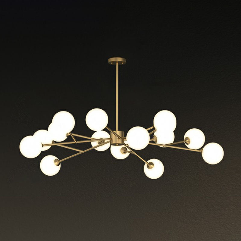 Postmodern Tree Branch Chandelier Milk Ball Glass Living Room Hanging Light in Gold 15 Gold Clearhalo 'Ceiling Lights' 'Chandeliers' 'Modern Chandeliers' 'Modern' Lighting' 2268180