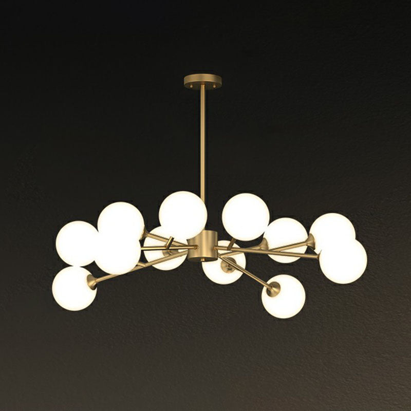 Postmodern Tree Branch Chandelier Milk Ball Glass Living Room Hanging Light in Gold 12 Gold Clearhalo 'Ceiling Lights' 'Chandeliers' 'Modern Chandeliers' 'Modern' Lighting' 2268181