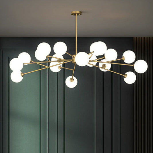Postmodern Tree Branch Chandelier Milk Ball Glass Living Room Hanging Light in Gold Clearhalo 'Ceiling Lights' 'Chandeliers' 'Modern Chandeliers' 'Modern' Lighting' 2268182
