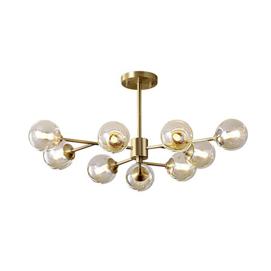 Branching Hanging Ceiling Light Post-Modern Metal Golden Chandelier with Ball Amber Glass Shade Clearhalo 'Ceiling Lights' 'Chandeliers' 'Modern Chandeliers' 'Modern' Lighting' 2268192