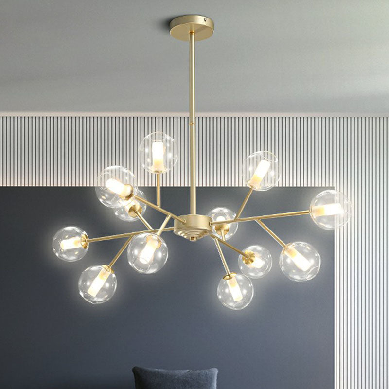 Gold Branch Hanging Chandelier Postmodern Stylish Clear Ball Glass Ceiling Light for Dining Room Clearhalo 'Ceiling Lights' 'Chandeliers' 'Modern Chandeliers' 'Modern' Lighting' 2268194