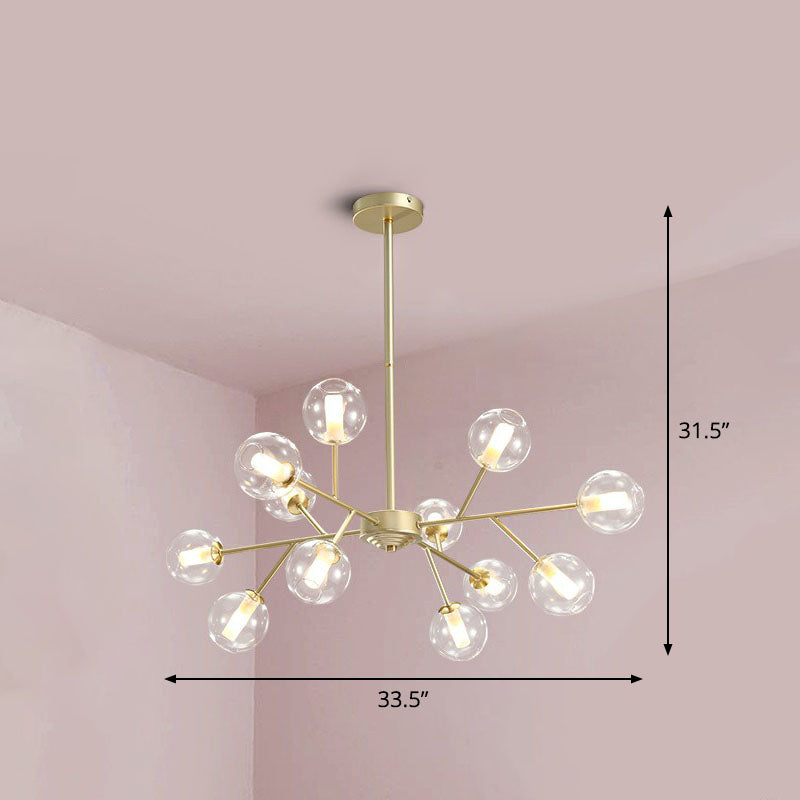 Gold Branch Hanging Chandelier Postmodern Stylish Clear Ball Glass Ceiling Light for Dining Room 12 Gold Clearhalo 'Ceiling Lights' 'Chandeliers' 'Modern Chandeliers' 'Modern' Lighting' 2268196