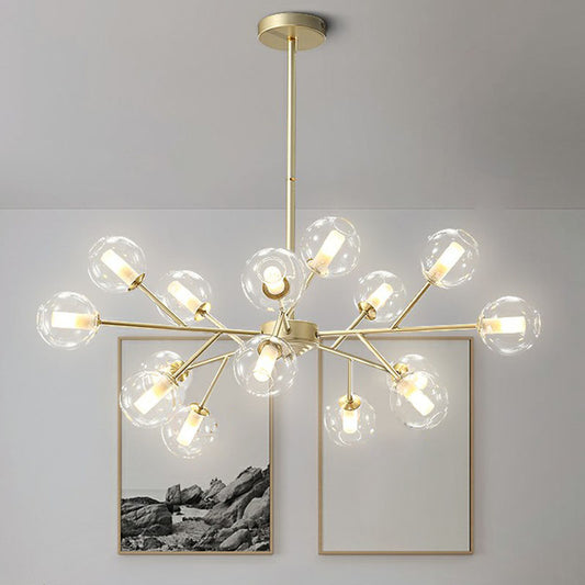 Gold Branch Hanging Chandelier Postmodern Stylish Clear Ball Glass Ceiling Light for Dining Room Clearhalo 'Ceiling Lights' 'Chandeliers' 'Modern Chandeliers' 'Modern' Lighting' 2268197