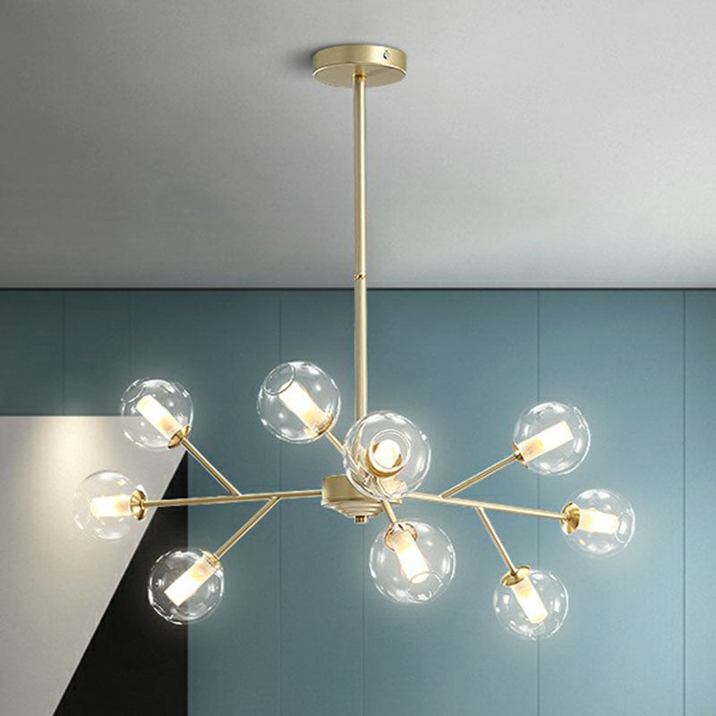 Gold Branch Hanging Chandelier Postmodern Stylish Clear Ball Glass Ceiling Light for Dining Room Clearhalo 'Ceiling Lights' 'Chandeliers' 'Modern Chandeliers' 'Modern' Lighting' 2268199