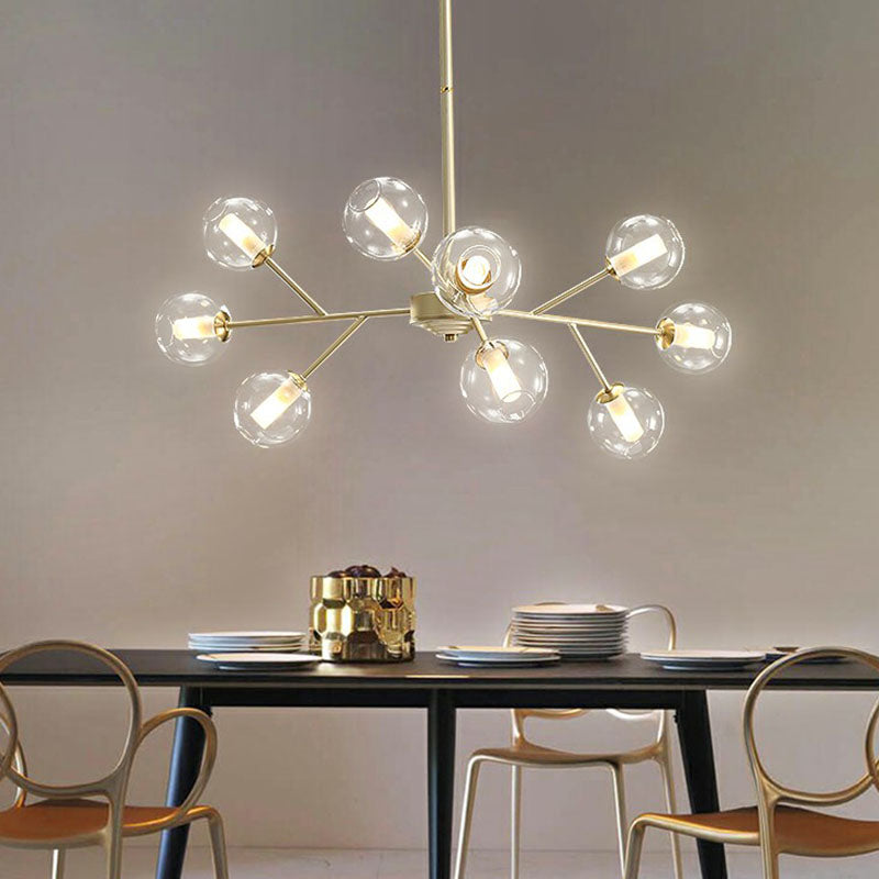 Gold Branch Hanging Chandelier Postmodern Stylish Clear Ball Glass Ceiling Light for Dining Room Clearhalo 'Ceiling Lights' 'Chandeliers' 'Modern Chandeliers' 'Modern' Lighting' 2268200