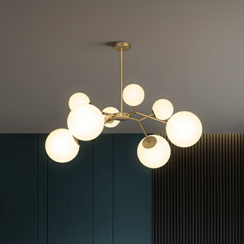 Cream Glass Molecular Chandelier Postmodern Style Pendant Lighting Fixture in Gold 8 Gold Clearhalo 'Ceiling Lights' 'Chandeliers' 'Modern Chandeliers' 'Modern' Lighting' 2268203