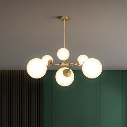 Cream Glass Molecular Chandelier Postmodern Style Pendant Lighting Fixture in Gold 6 Gold Clearhalo 'Ceiling Lights' 'Chandeliers' 'Modern Chandeliers' 'Modern' Lighting' 2268204