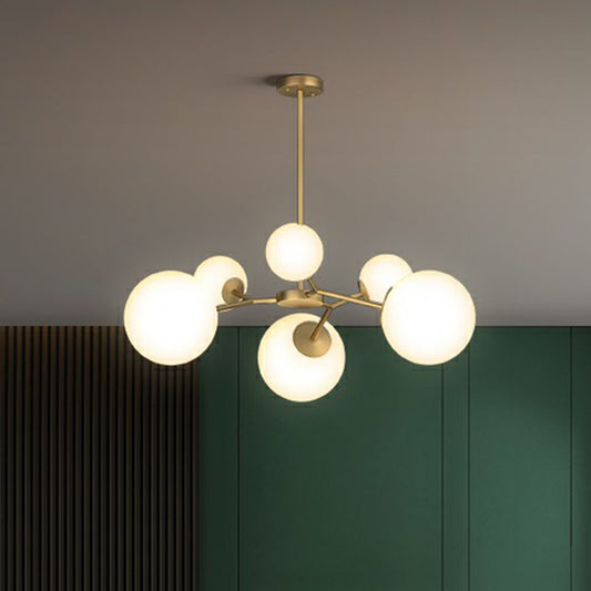 Cream Glass Molecular Chandelier Postmodern Style Pendant Lighting Fixture in Gold 6 Gold Clearhalo 'Ceiling Lights' 'Chandeliers' 'Modern Chandeliers' 'Modern' Lighting' 2268204