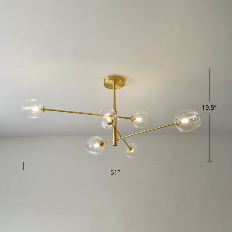 Molecule Glass Chandelier Lighting Minimalistic Gold Plated Hanging Ceiling Light 6 Gold Clear Clearhalo 'Ceiling Lights' 'Chandeliers' 'Modern Chandeliers' 'Modern' Lighting' 2268215