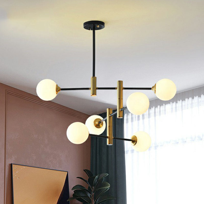 Postmodern Ball Chandelier Opaque Glass Dining Room Suspension Pendant Light in Black and Brass Clearhalo 'Ceiling Lights' 'Chandeliers' 'Modern Chandeliers' 'Modern' Lighting' 2268218