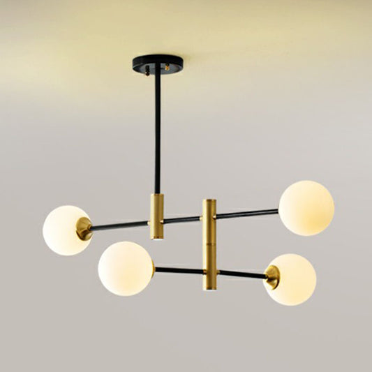 Postmodern Ball Chandelier Opaque Glass Dining Room Suspension Pendant Light in Black and Brass 4 Black Clearhalo 'Ceiling Lights' 'Chandeliers' 'Modern Chandeliers' 'Modern' Lighting' 2268219