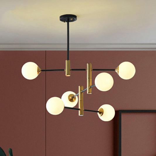 Postmodern Ball Chandelier Opaque Glass Dining Room Suspension Pendant Light in Black and Brass Clearhalo 'Ceiling Lights' 'Chandeliers' 'Modern Chandeliers' 'Modern' Lighting' 2268220