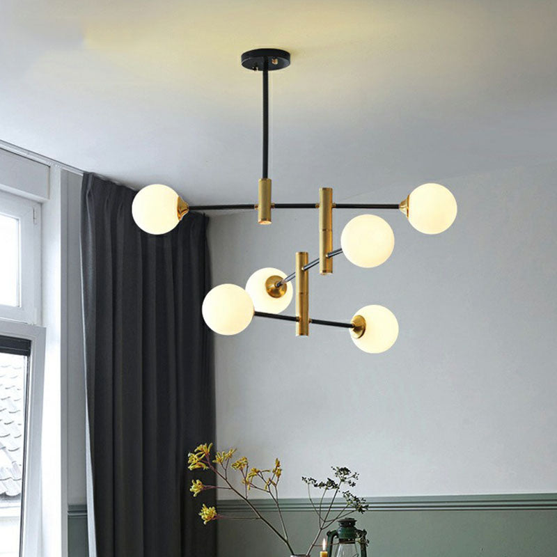 Postmodern Ball Chandelier Opaque Glass Dining Room Suspension Pendant Light in Black and Brass Clearhalo 'Ceiling Lights' 'Chandeliers' 'Modern Chandeliers' 'Modern' Lighting' 2268221