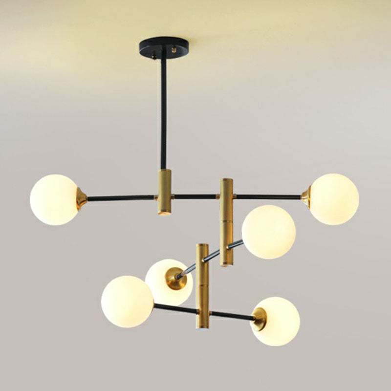 Postmodern Ball Chandelier Opaque Glass Dining Room Suspension Pendant Light in Black and Brass 6 Black Clearhalo 'Ceiling Lights' 'Chandeliers' 'Modern Chandeliers' 'Modern' Lighting' 2268222