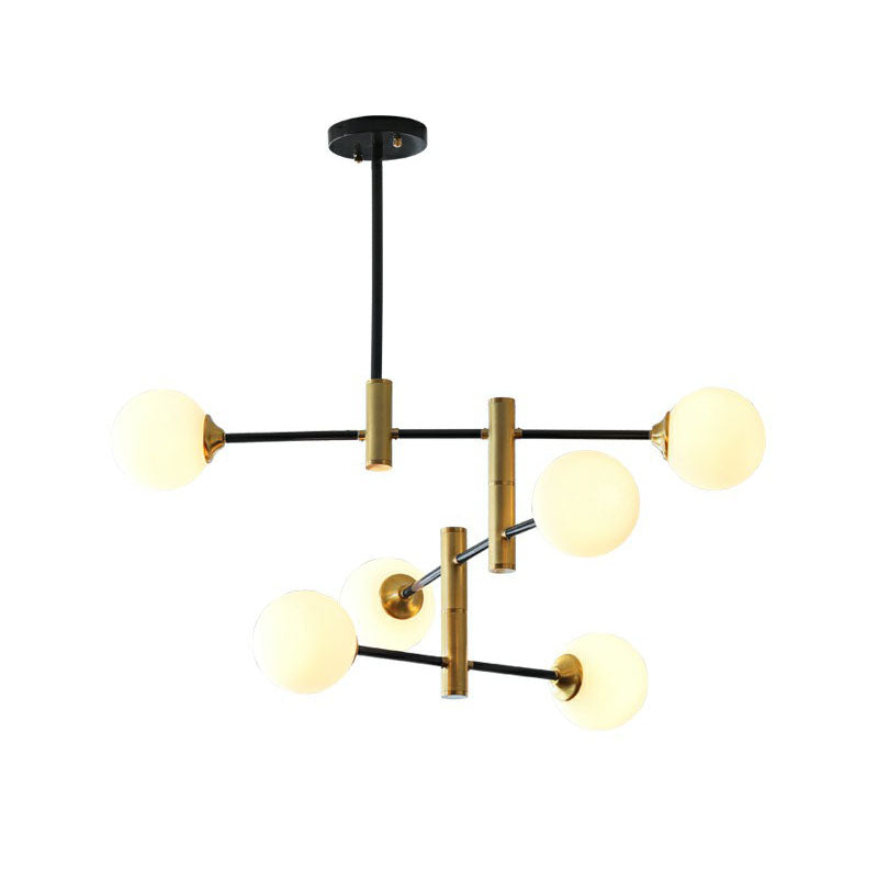 Postmodern Ball Chandelier Opaque Glass Dining Room Suspension Pendant Light in Black and Brass Clearhalo 'Ceiling Lights' 'Chandeliers' 'Modern Chandeliers' 'Modern' Lighting' 2268223