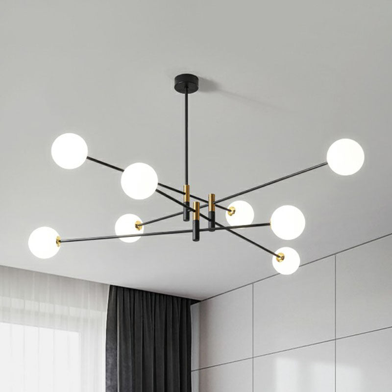 Radial Living Room Hanging Light Opaline Ball Glass Simplicity Chandelier in Black Clearhalo 'Ceiling Lights' 'Chandeliers' 'Modern Chandeliers' 'Modern' Lighting' 2268227