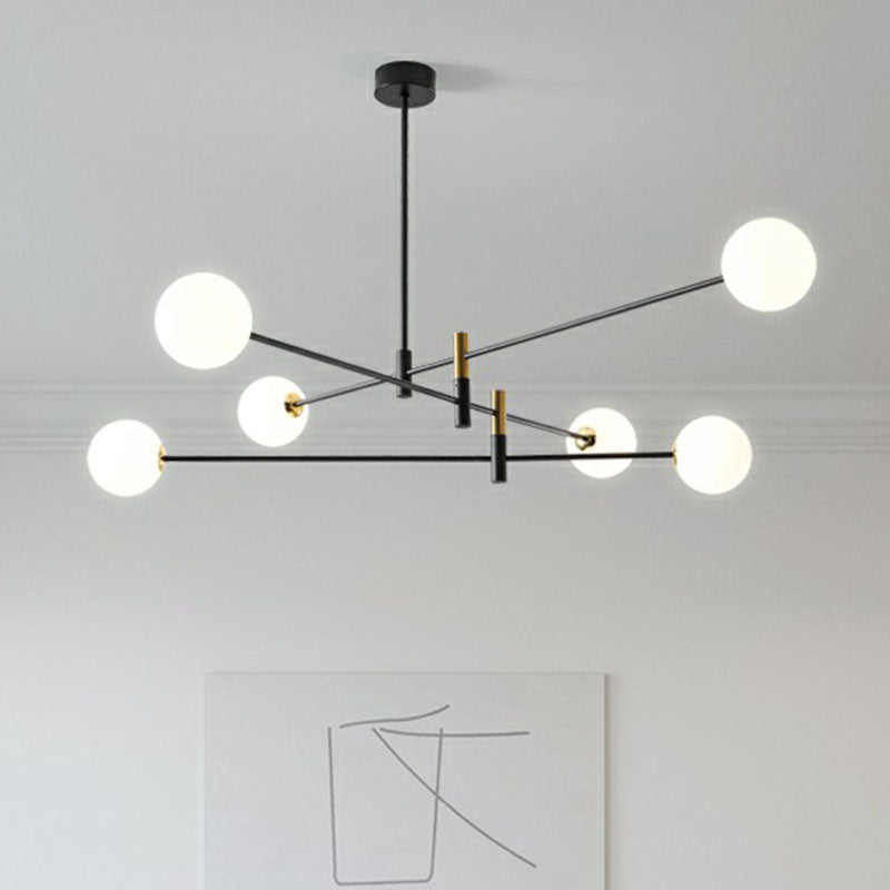 Radial Living Room Hanging Light Opaline Ball Glass Simplicity Chandelier in Black Clearhalo 'Ceiling Lights' 'Chandeliers' 'Modern Chandeliers' 'Modern' Lighting' 2268228