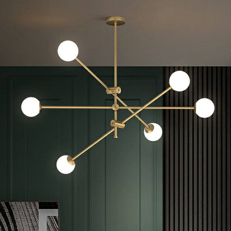Metal Swivel Arm Hanging Lamp Minimalist Brass Finish Chandelier with Ball Glass Shade Clearhalo 'Ceiling Lights' 'Chandeliers' 'Clear' 'Industrial' 'Modern Chandeliers' 'Modern' 'Tiffany' 'Traditional Chandeliers' Lighting' 2268231