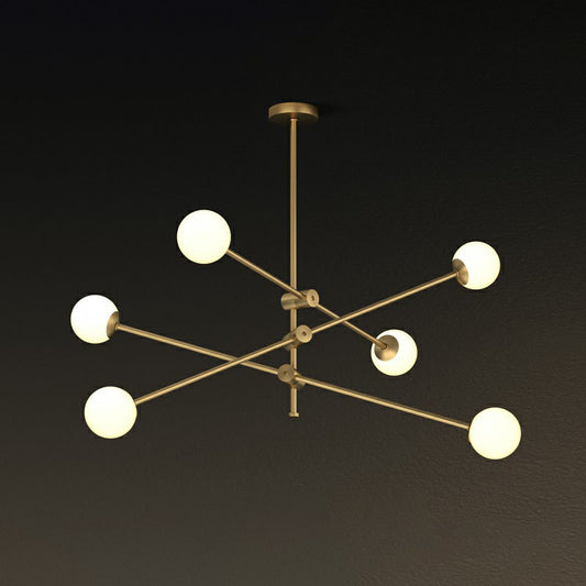 Metal Swivel Arm Hanging Lamp Minimalist Brass Finish Chandelier with Ball Glass Shade 6 Cream Clearhalo 'Ceiling Lights' 'Chandeliers' 'Clear' 'Industrial' 'Modern Chandeliers' 'Modern' 'Tiffany' 'Traditional Chandeliers' Lighting' 2268232