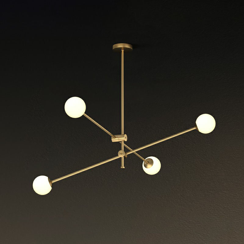Metal Swivel Arm Hanging Lamp Minimalist Brass Finish Chandelier with Ball Glass Shade 4 Cream Clearhalo 'Ceiling Lights' 'Chandeliers' 'Clear' 'Industrial' 'Modern Chandeliers' 'Modern' 'Tiffany' 'Traditional Chandeliers' Lighting' 2268233