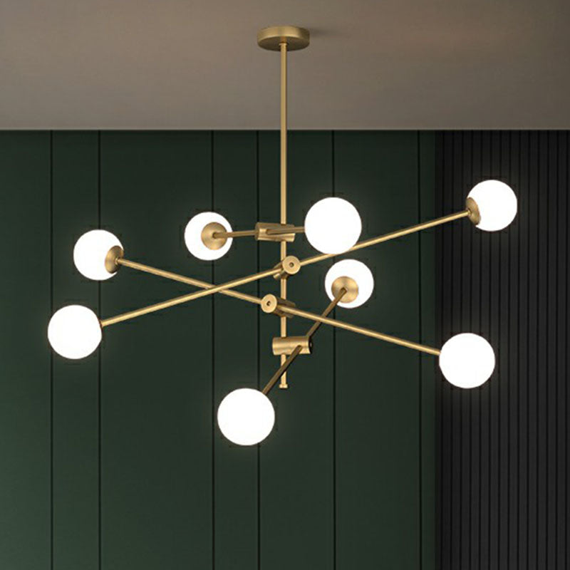 Metal Swivel Arm Hanging Lamp Minimalist Brass Finish Chandelier with Ball Glass Shade Clearhalo 'Ceiling Lights' 'Chandeliers' 'Clear' 'Industrial' 'Modern Chandeliers' 'Modern' 'Tiffany' 'Traditional Chandeliers' Lighting' 2268234