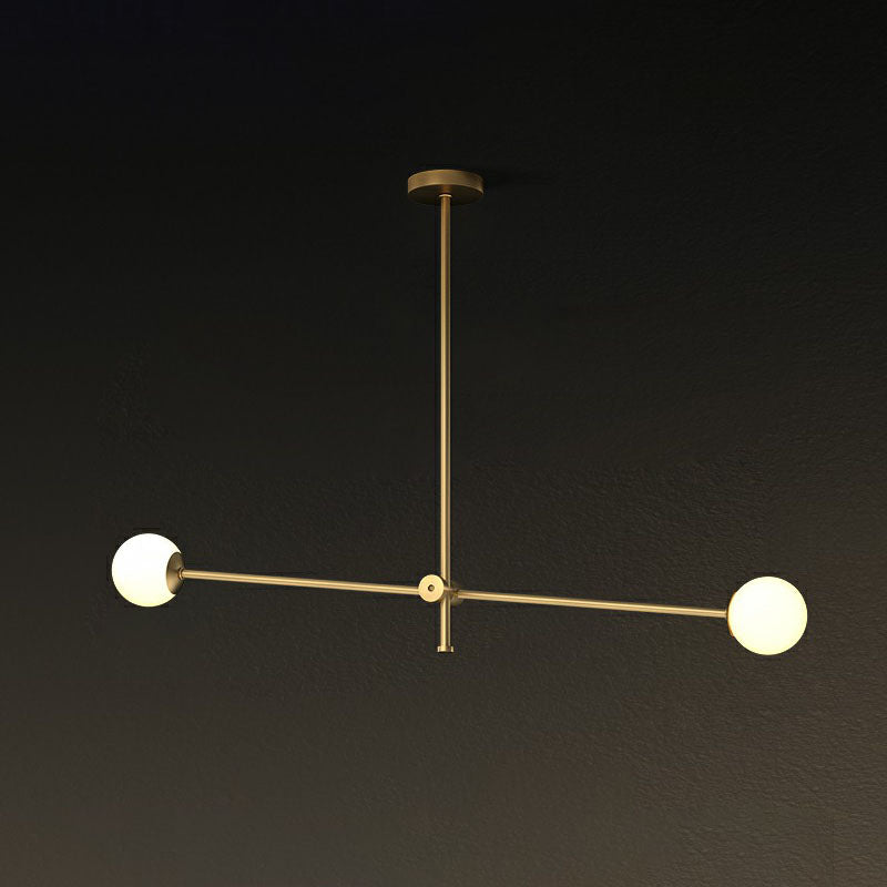 Metal Swivel Arm Hanging Lamp Minimalist Brass Finish Chandelier with Ball Glass Shade 2 Cream Clearhalo 'Ceiling Lights' 'Chandeliers' 'Clear' 'Industrial' 'Modern Chandeliers' 'Modern' 'Tiffany' 'Traditional Chandeliers' Lighting' 2268235