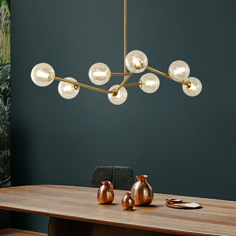 Brass Finish Molecule Chandelier Simplicity 8 Bulbs Metal Suspension Light with Ball Glass Shade Clearhalo 'Ceiling Lights' 'Chandeliers' 'Clear' 'Industrial' 'Modern Chandeliers' 'Modern' 'Tiffany' 'Traditional Chandeliers' Lighting' 2268243