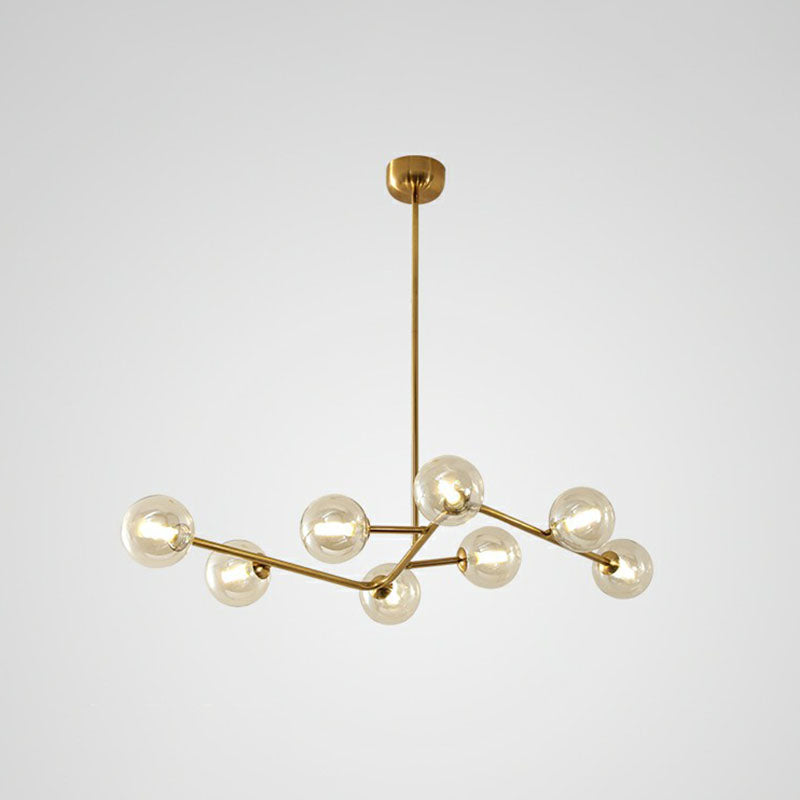 Brass Finish Molecule Chandelier Simplicity 8 Bulbs Metal Suspension Light with Ball Glass Shade Amber Clearhalo 'Ceiling Lights' 'Chandeliers' 'Clear' 'Industrial' 'Modern Chandeliers' 'Modern' 'Tiffany' 'Traditional Chandeliers' Lighting' 2268244