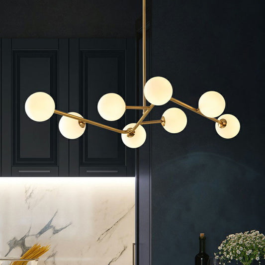 Brass Finish Molecule Chandelier Simplicity 8 Bulbs Metal Suspension Light with Ball Glass Shade Clearhalo 'Ceiling Lights' 'Chandeliers' 'Clear' 'Industrial' 'Modern Chandeliers' 'Modern' 'Tiffany' 'Traditional Chandeliers' Lighting' 2268246
