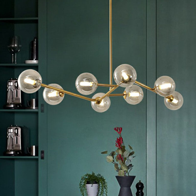 Brass Finish Molecule Chandelier Simplicity 8 Bulbs Metal Suspension Light with Ball Glass Shade Clearhalo 'Ceiling Lights' 'Chandeliers' 'Clear' 'Industrial' 'Modern Chandeliers' 'Modern' 'Tiffany' 'Traditional Chandeliers' Lighting' 2268248