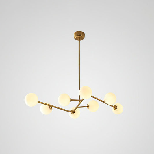 Brass Finish Molecule Chandelier Simplicity 8 Bulbs Metal Suspension Light with Ball Glass Shade Cream Clearhalo 'Ceiling Lights' 'Chandeliers' 'Clear' 'Industrial' 'Modern Chandeliers' 'Modern' 'Tiffany' 'Traditional Chandeliers' Lighting' 2268250