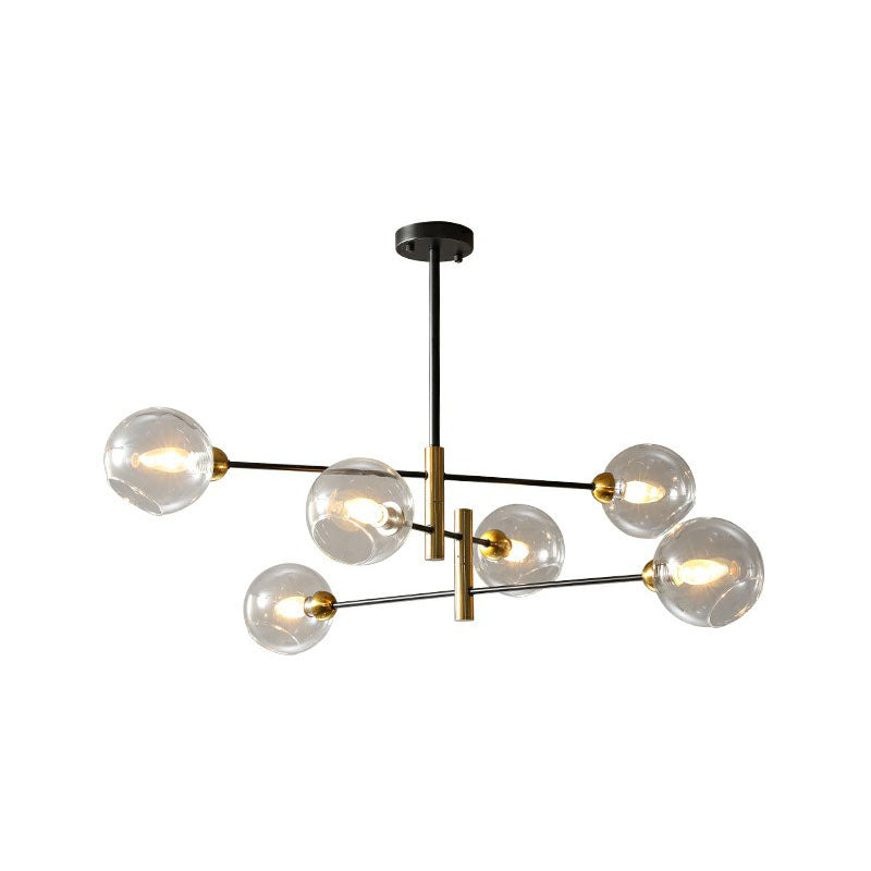 Glass Dome Chandelier Minimalism Black and Brass Suspended Lighting Fixture for Dining Room 6 Clear Clearhalo 'Ceiling Lights' 'Chandeliers' 'Clear' 'Industrial' 'Modern Chandeliers' 'Modern' 'Tiffany' 'Traditional Chandeliers' Lighting' 2268253