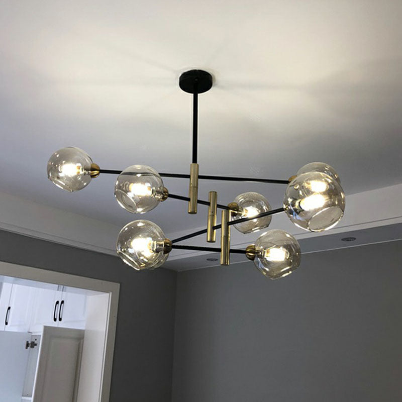 Glass Dome Chandelier Minimalism Black and Brass Suspended Lighting Fixture for Dining Room Clearhalo 'Ceiling Lights' 'Chandeliers' 'Clear' 'Industrial' 'Modern Chandeliers' 'Modern' 'Tiffany' 'Traditional Chandeliers' Lighting' 2268254