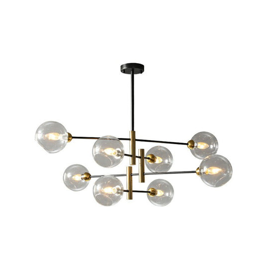 Glass Dome Chandelier Minimalism Black and Brass Suspended Lighting Fixture for Dining Room 8 Clear Clearhalo 'Ceiling Lights' 'Chandeliers' 'Clear' 'Industrial' 'Modern Chandeliers' 'Modern' 'Tiffany' 'Traditional Chandeliers' Lighting' 2268255
