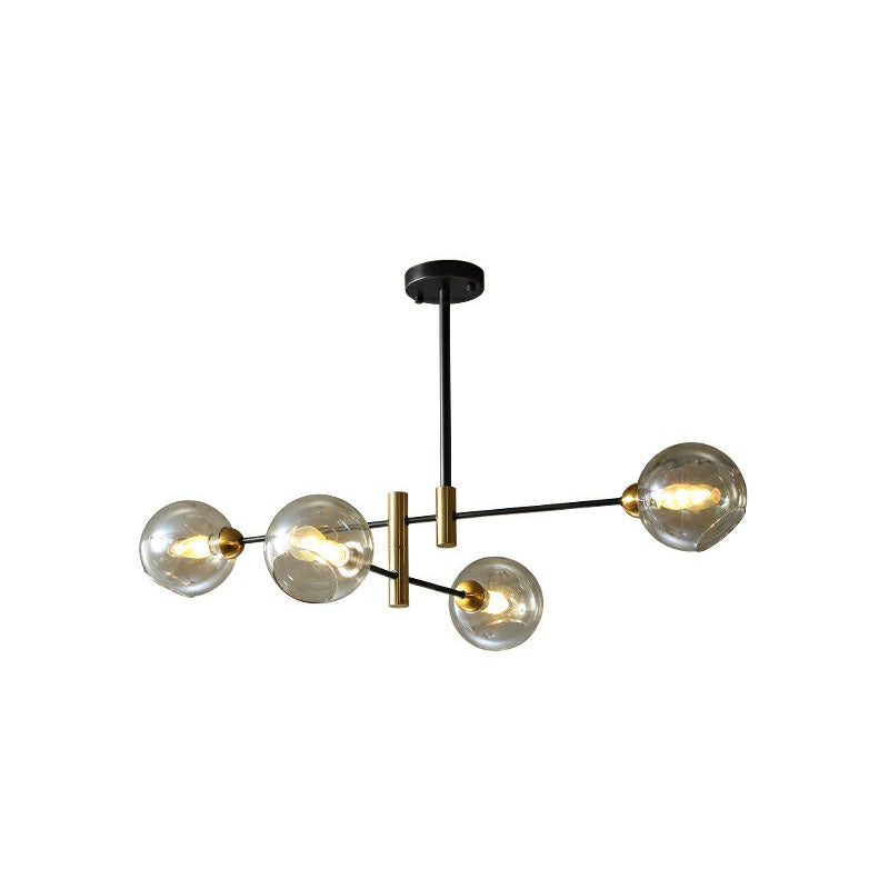 Glass Dome Chandelier Minimalism Black and Brass Suspended Lighting Fixture for Dining Room 4 Amber Clearhalo 'Ceiling Lights' 'Chandeliers' 'Clear' 'Industrial' 'Modern Chandeliers' 'Modern' 'Tiffany' 'Traditional Chandeliers' Lighting' 2268257