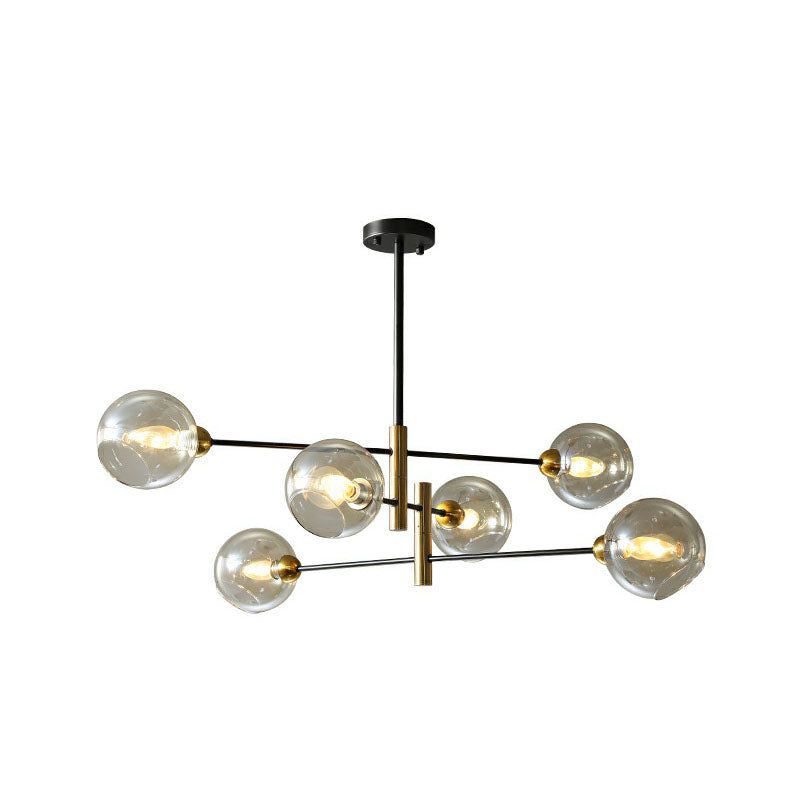 Glass Dome Chandelier Minimalism Black and Brass Suspended Lighting Fixture for Dining Room 6 Amber Clearhalo 'Ceiling Lights' 'Chandeliers' 'Clear' 'Industrial' 'Modern Chandeliers' 'Modern' 'Tiffany' 'Traditional Chandeliers' Lighting' 2268259