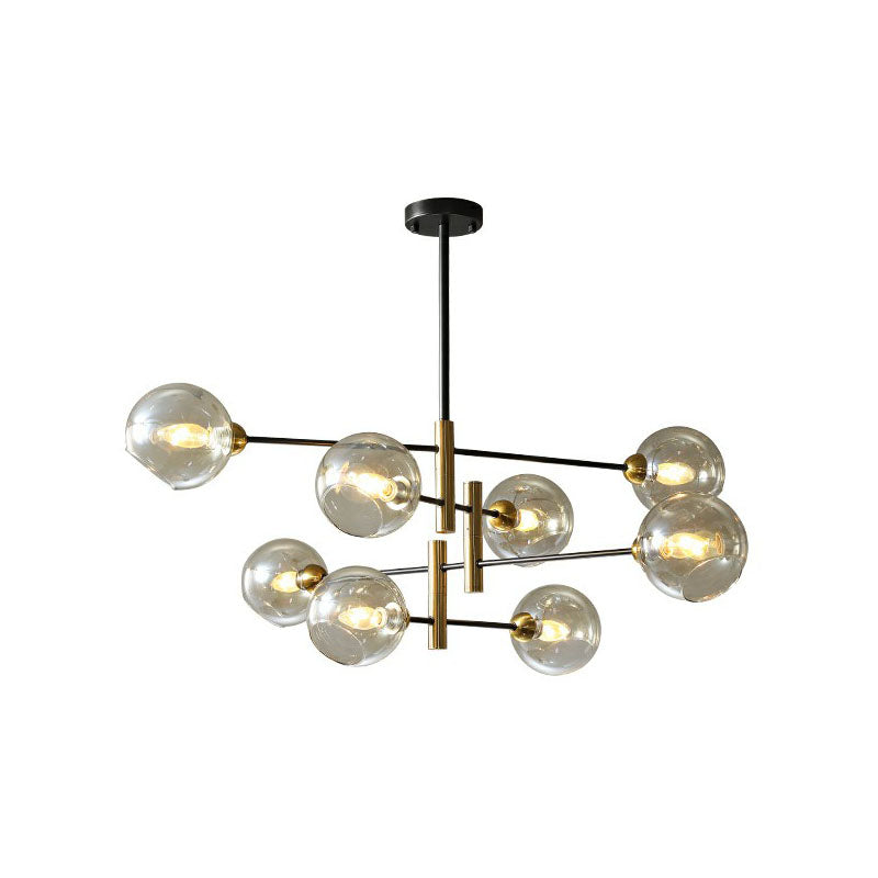 Glass Dome Chandelier Minimalism Black and Brass Suspended Lighting Fixture for Dining Room 8 Amber Clearhalo 'Ceiling Lights' 'Chandeliers' 'Clear' 'Industrial' 'Modern Chandeliers' 'Modern' 'Tiffany' 'Traditional Chandeliers' Lighting' 2268261