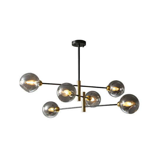 Glass Dome Chandelier Minimalism Black and Brass Suspended Lighting Fixture for Dining Room 6 Smoke Gray Clearhalo 'Ceiling Lights' 'Chandeliers' 'Clear' 'Industrial' 'Modern Chandeliers' 'Modern' 'Tiffany' 'Traditional Chandeliers' Lighting' 2268263