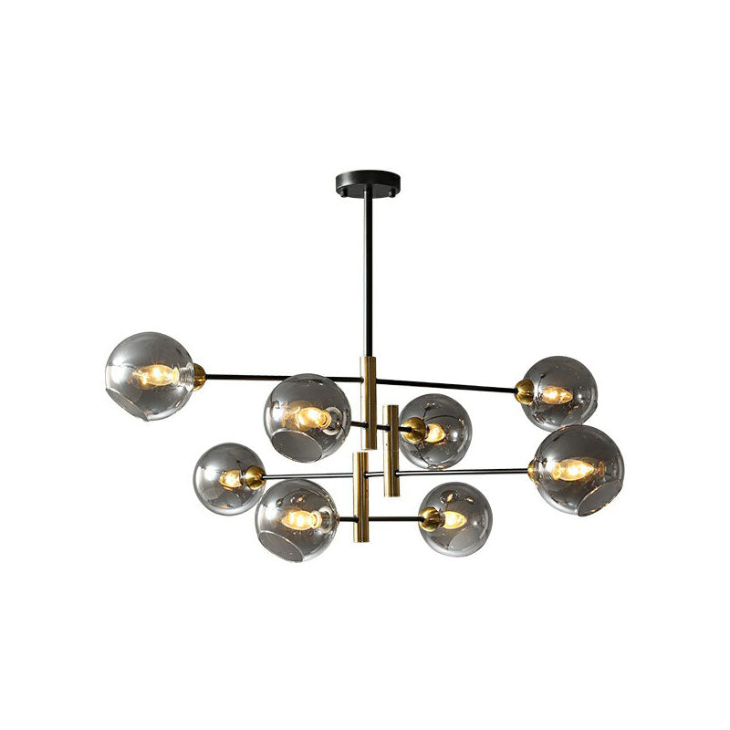 Glass Dome Chandelier Minimalism Black and Brass Suspended Lighting Fixture for Dining Room 8 Smoke Gray Clearhalo 'Ceiling Lights' 'Chandeliers' 'Clear' 'Industrial' 'Modern Chandeliers' 'Modern' 'Tiffany' 'Traditional Chandeliers' Lighting' 2268264