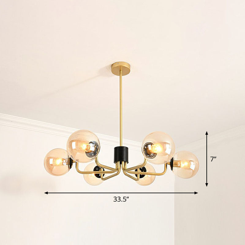Radial Suspension Light Postmodern Metal Living Room Chandelier Lighting with Ball Glass Shade 6 Gold Amber Clearhalo 'Ceiling Lights' 'Chandeliers' 'Modern Chandeliers' 'Modern' Lighting' 2268336