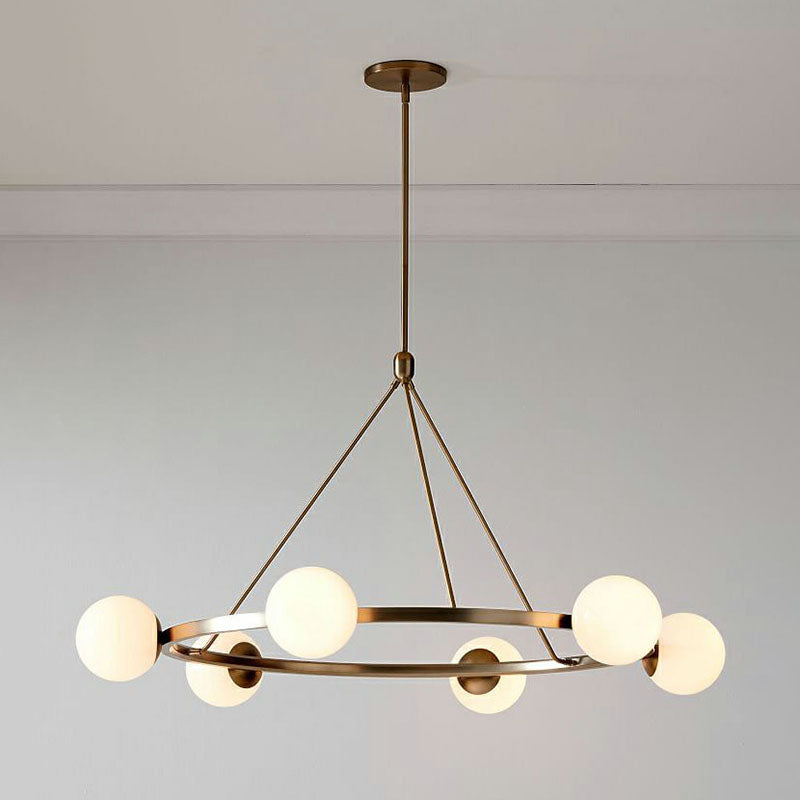 Minimalist Circular Chandelier Pendant Light Milky Ball Glass Living ...
