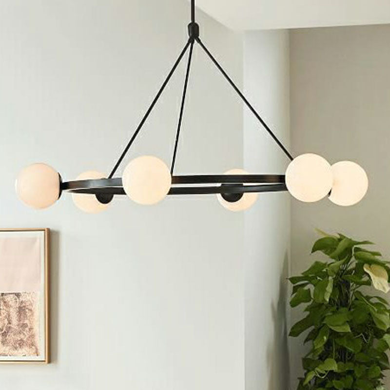 Minimalist Circular Chandelier Pendant Light Milky Ball Glass Living Room Ceiling Hand Lamp Clearhalo 'Ceiling Lights' 'Chandeliers' 'Modern Chandeliers' 'Modern' Lighting' 2268354